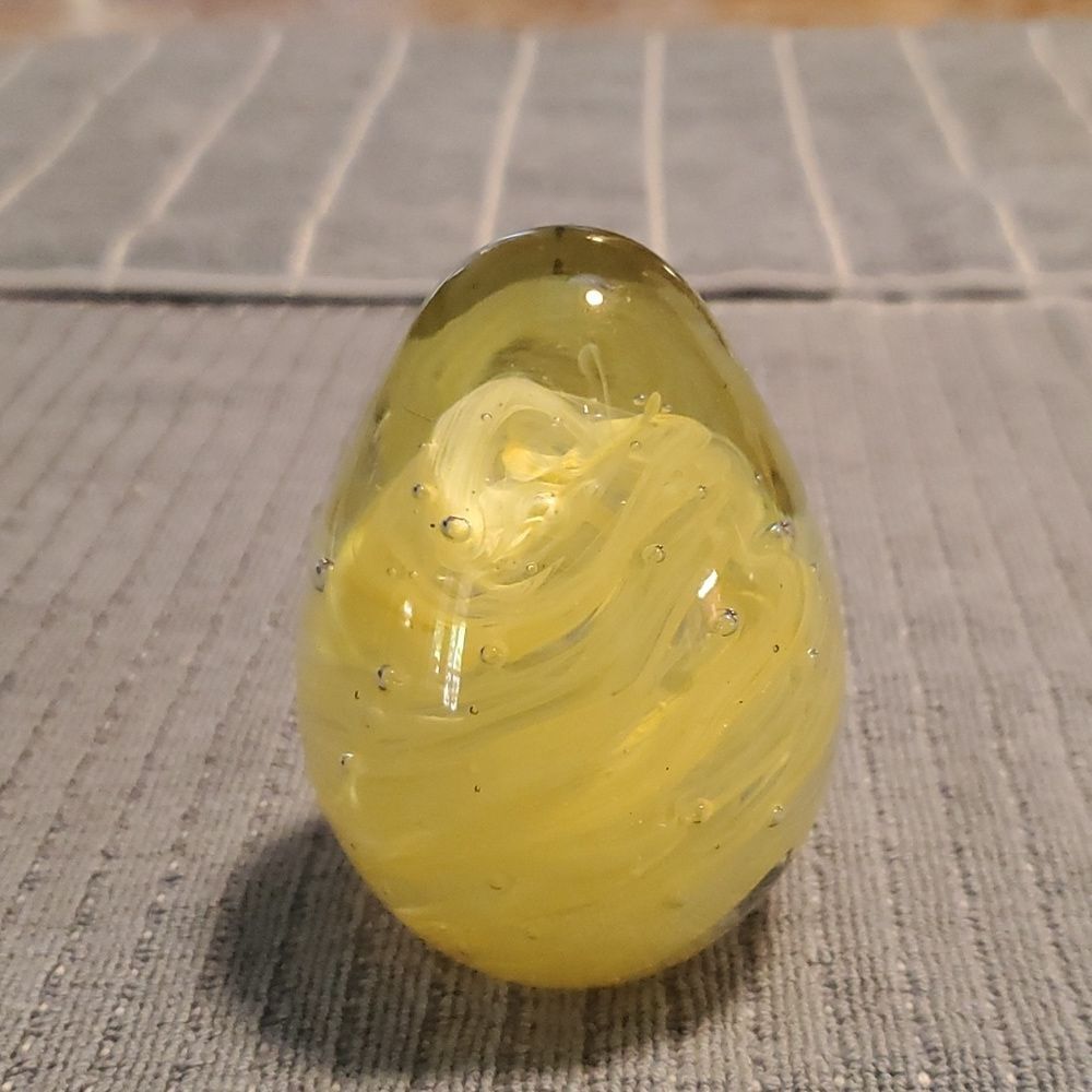 Art Glass Paperweight:  Yellow Hand blown  Egg Paperweight